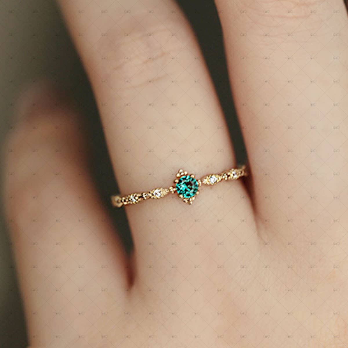 S925 Silver 14k Gold Plated Artificial Emerald Ring