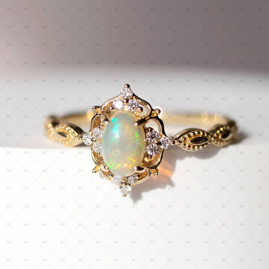 S925 Silver 18k Palace Style Artificial Opal Ring