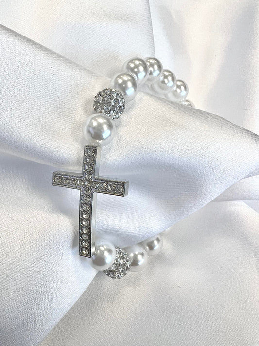 "Mary" Pearl Cross Bracelet