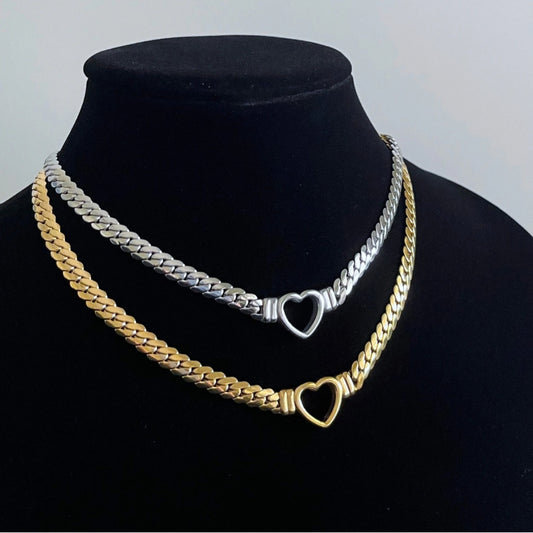 "Eliana" Heart Gold & Silver Chain Necklace