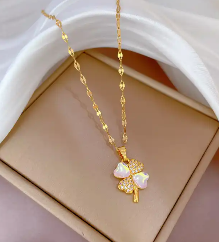"Tina" Pearlescent Gold Clover Necklace