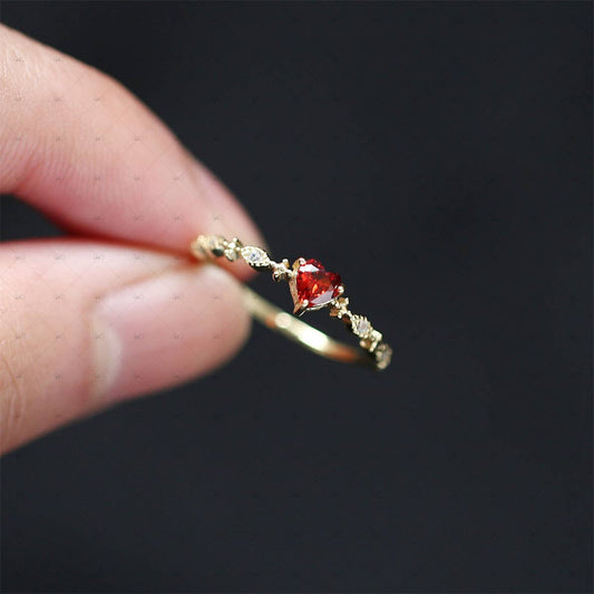 S925 Silver 14k Gold Plated Heart Shape Artificial Ruby Ring