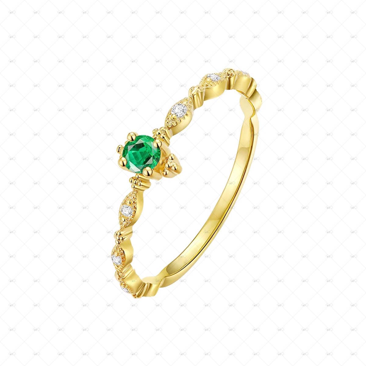 S925 Silver 14k Gold Plated Artificial Emerald Ring